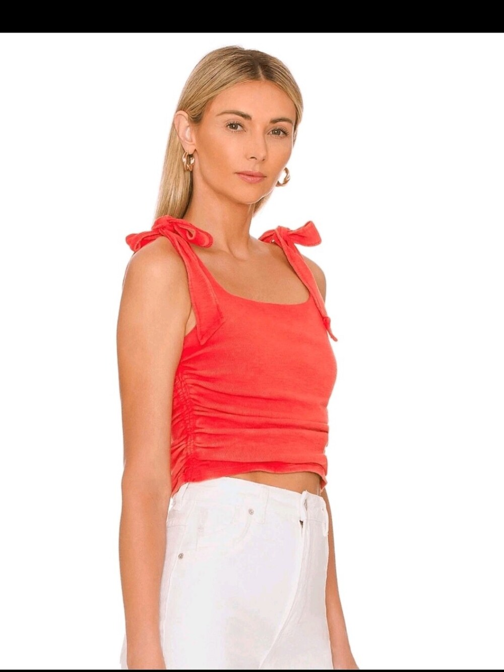 Free People Boulevard Tank XS Guava Berry Tie Shoulder Ruched Crop Top
